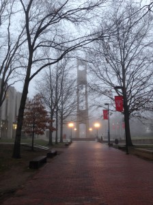 Temple U Bell Tower Early Morning Fog