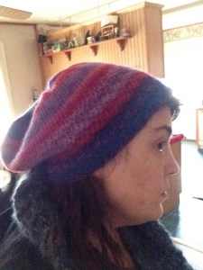 me wearing my hat, after steeking. 