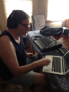 Vince testing our portable recording setup.