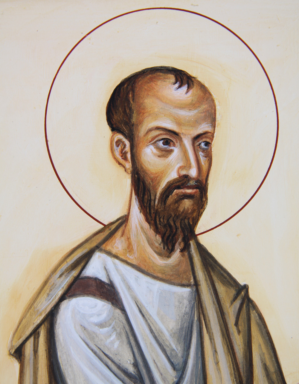 A large headed man with a halo, The Apostle Paul by Aidan Hart